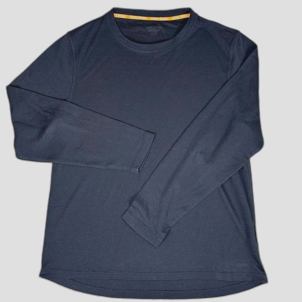 Omniwool Mens Black Long Sleeve Thermal Base Layer Shirt Top Medium Wool Blend